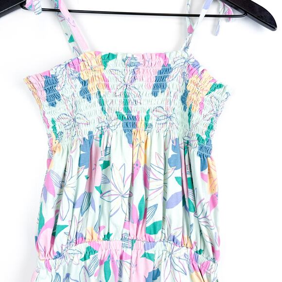 Tea Collection Romper Floral Shirred Blue Pink - Girls Size 12 - Picture 7 of 8